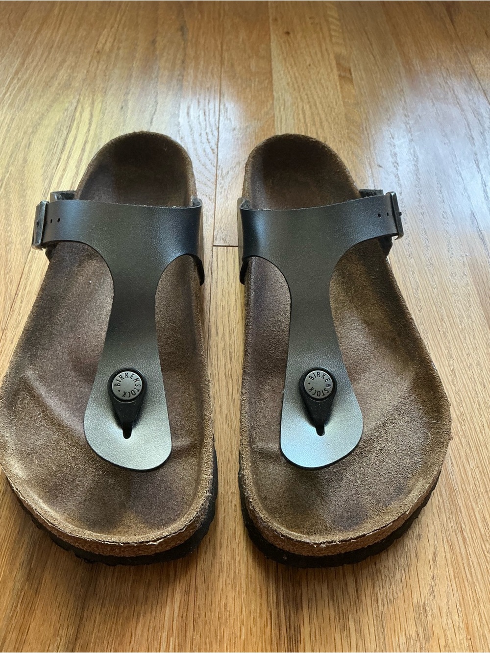 Birkenstock Pewter T-strap Sandals